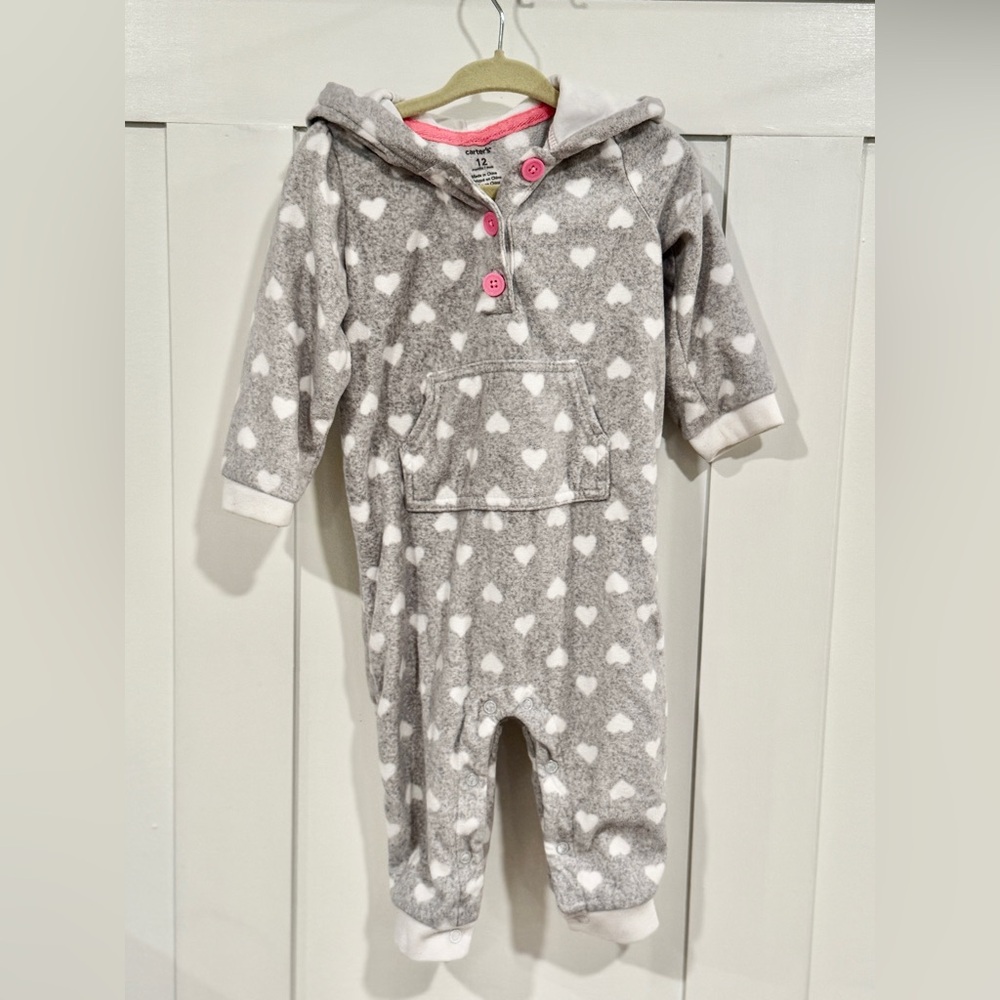 Carter's Pink Button Gray Heart Onesie